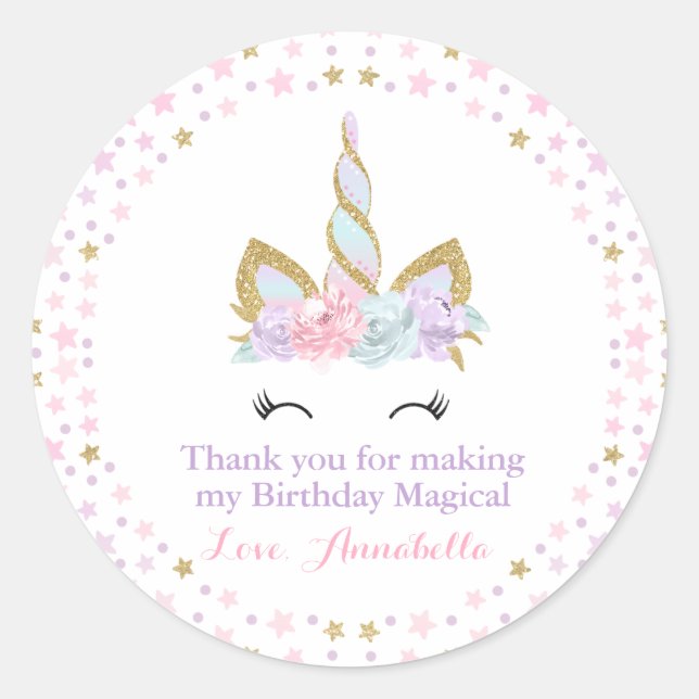 Unicorn Rosa & Gold Gastgeschenk Aufkleber Siegel (Vorderseite)