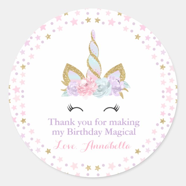 Unicorn Rosa & Gold Gastgeschenk Aufkleber Siegel (Vorderseite)