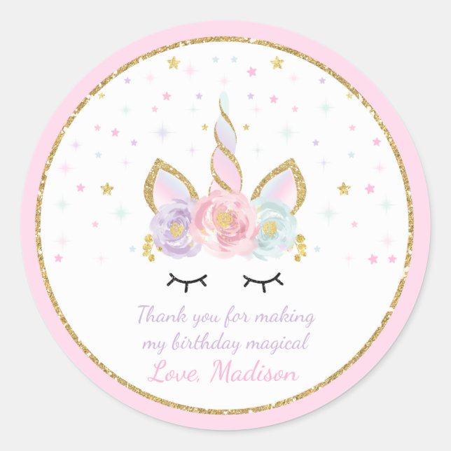 Unicorn Rosa & Gold Gastgeschenk Aufkleber Siegel (Vorderseite)