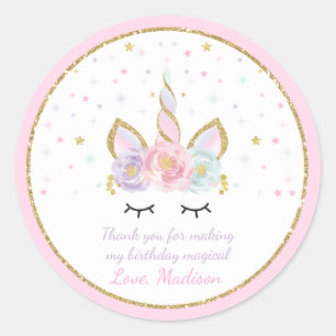 Unicorn Rosa & Gold Gastgeschenk Aufkleber Siegel