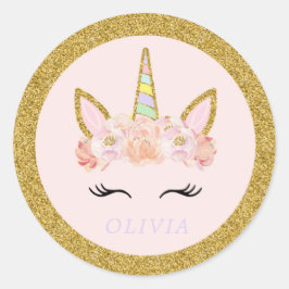 Unicorn Rosa & Gold Gastgeschenk Aufkleber Siegel