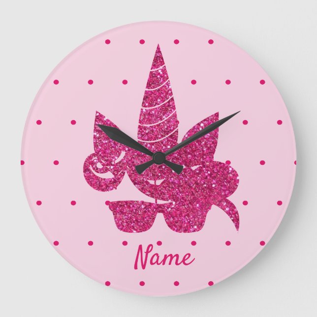 Unicorn rosa Imitate Glitzer niedliche Sonnenbrill Große Wanduhr (Vorderseite)