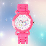 Unicorn rosa lila, gürtelig niedlich armbanduhr<br><div class="desc">Ein zauberhaftes niedliches Schlaf in weißen,  lila,  rosa,  gelben Pastellfarben. Mit etwas Türkis. Weißer Hintergrund. rosa Zahlen.</div>