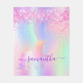 Unicorn-Rosa-lila Namensschrift Fleecedecke