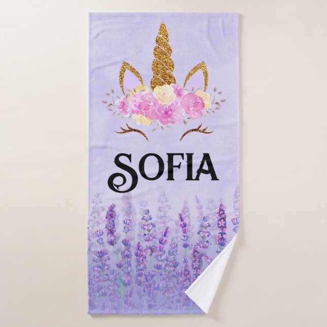 Unicorn Rosa Lila Personalisiertes Handtuch Badehandtuch (Badehandtuch)