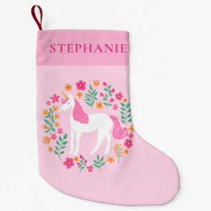 Unicorn Rosa orangefarbener Personalisierter Name  Kleiner Weihnachtsstrumpf