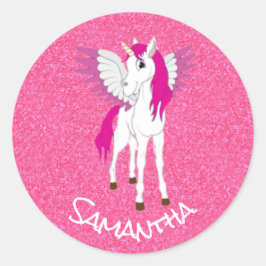 Unicorn Rosa Party Glitzer Runder Aufkleber
