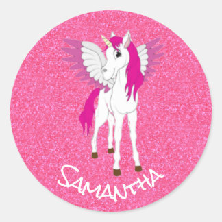 Unicorn Rosa Party Glitzer Runder Aufkleber