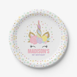 Unicorn-Rosa und Goldpapierplatte 7" PapierTeller