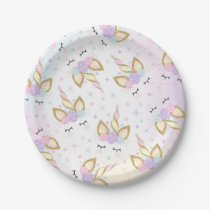 Unicorn-Rosa und Goldpapierplatte 7" PapierTeller