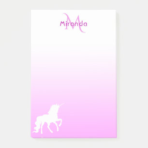 Unicorn Rosa, weiße Monogrammbezeichnung Post-it Klebezettel