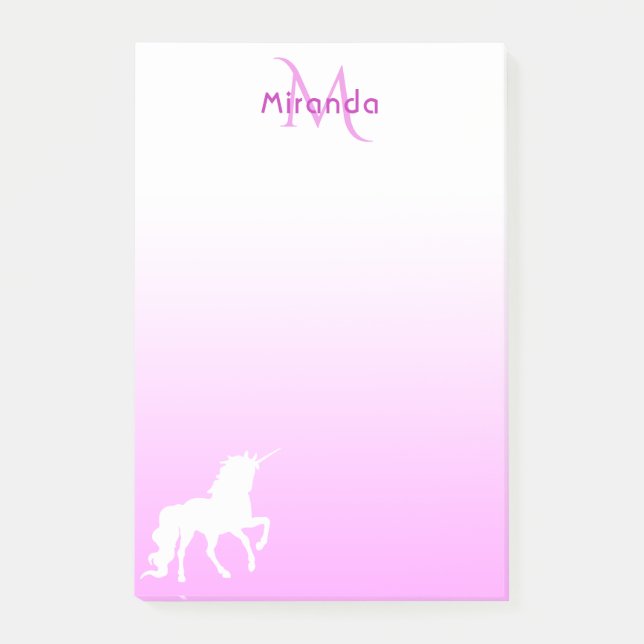 Unicorn Rosa, weiße Monogrammbezeichnung Post-it Klebezettel (Vorderseite)