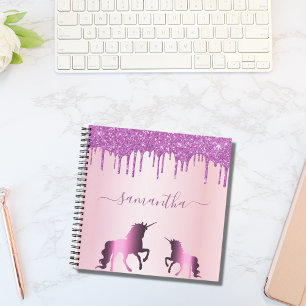 Unicorn Rose Gold lila Tropfen Namensschrift Notizbuch