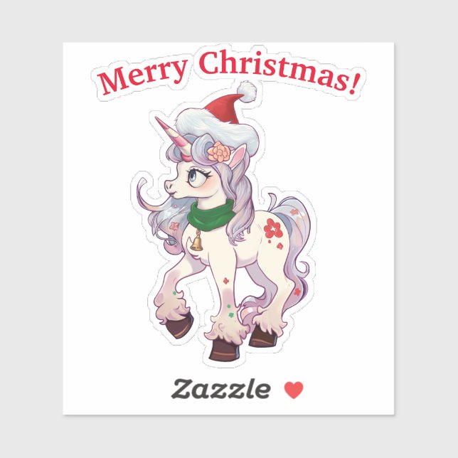 Unicorn Santa Cartoon Aufkleber (Blatt)