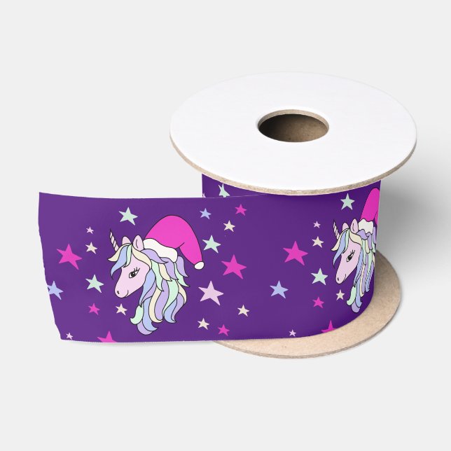 Unicorn Santa Christmas Hat Lila Satinband (Spule)