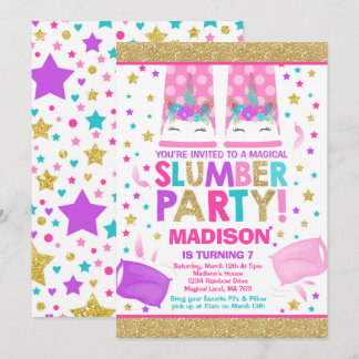 Unicorn-Schlummer-Party-Geburtstags-Einladung Einladung