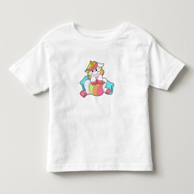 Unicorn Shy mit Kissen Kleinkind T-shirt (Vorderseite)