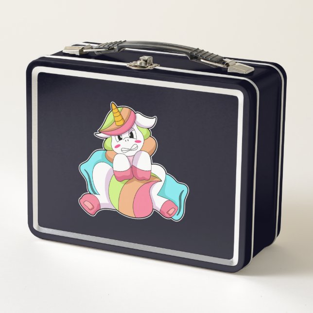 Unicorn Shy mit Kissen Metall Brotdose (Vorderseite)