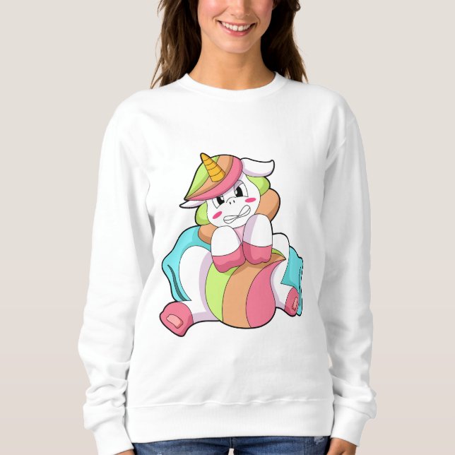 Unicorn Shy mit Kissen Sweatshirt (Vorderseite)