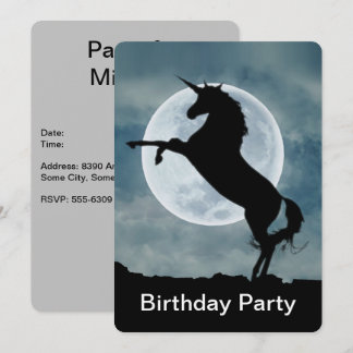 Unicorn Silhouette Full Moon Happy Birthday Party Einladung