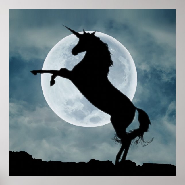 Unicorn Silhouette Full Moon Night Sky, ZKOA Poster (Vorne)