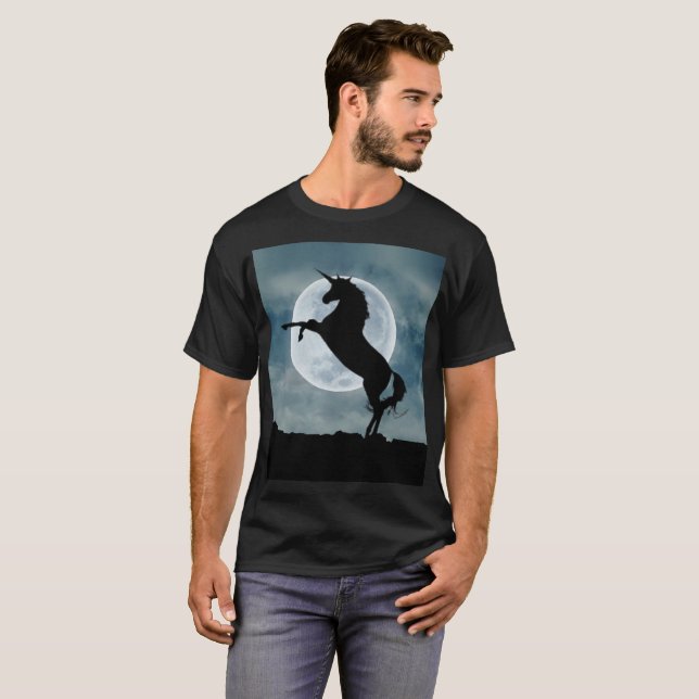 Unicorn Silhouette Full Moon Night Sky, ZKOA T-Shirt (Vorne ganz)