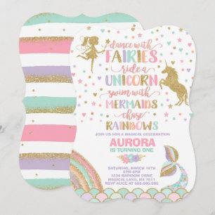 Unicorn Sirène Et Fée Invitation Anniversaire