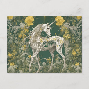 Unicorn Skelett in den gelben Blumen Postkarte