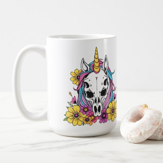 Unicorn Skull Flowers Pastel Goth Soft Grunge Goth Kaffeetasse (Mit Donut)