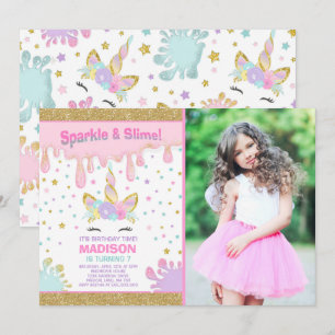 Unicorn Slime Anniversaire Invitation Slime Party