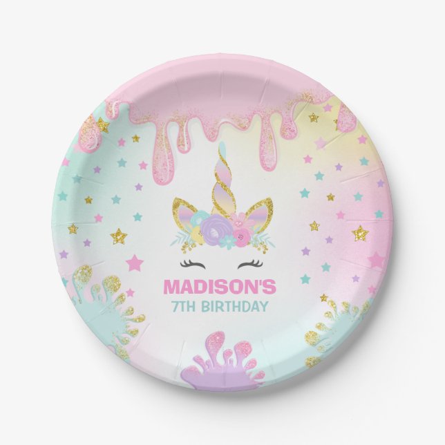 Unicorn Slime Birthday Paper Plate Slime Party Pappteller (Vorderseite)
