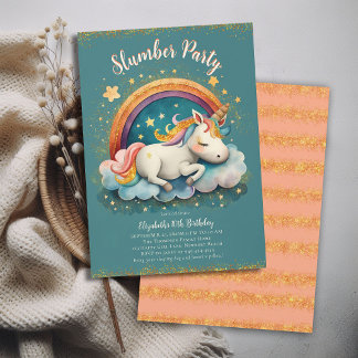 Unicorn Slumber Pajama Party Aquamarin Girl Geburt Einladung
