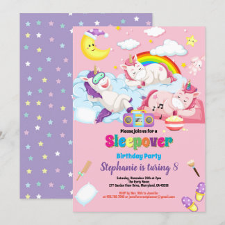 Unicorn Slumber Party Geburtstag Einladung