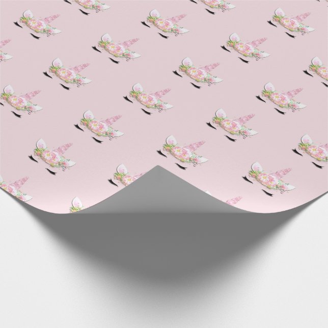 Unicorn Spark Glitzer Pink Floral Pastel Girl Lash Geschenkpapier (Ecke)