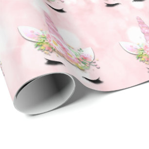 Unicorn Sparkl Glitzer-Rosa Blumenpastellgirly Geschenkpapier