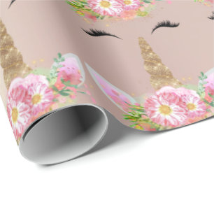 Unicorn Sparkl Glitzer Rosa Rose Blütenrot Geschenkpapier