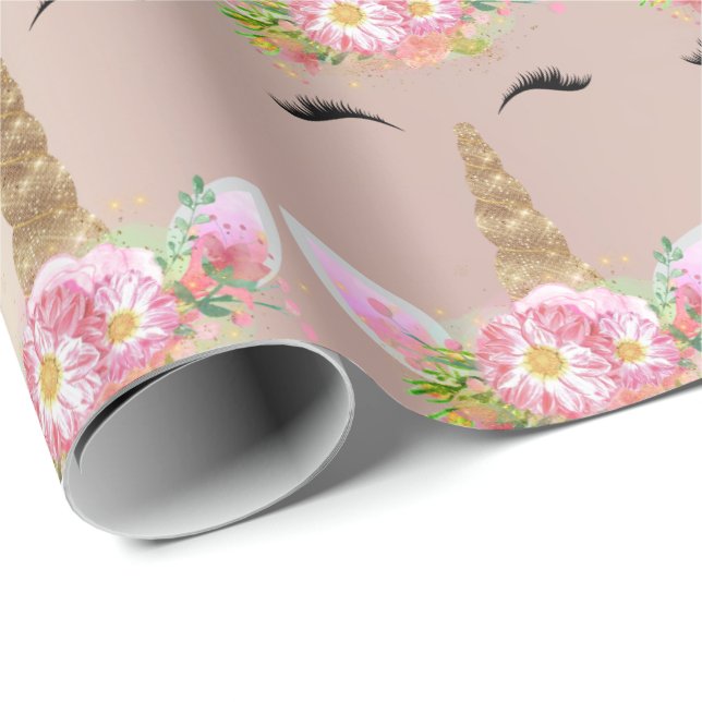 Unicorn Sparkl Glitzer Rosa Rose Blütenrot Geschenkpapier (Rolleneckpunkt)