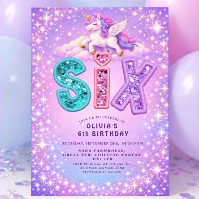 Unicorn Sparkle 6th Birthday  Girl Invitation Einladung (Von Creator hochgeladen)