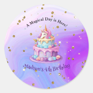 Unicorn Sparkle Blue Lila Cake 4. Geburtstag Runder Aufkleber
