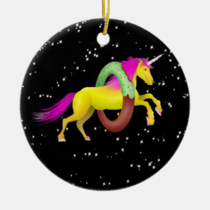 Unicorn springt durch eine Doughnut Keramik Ornament
