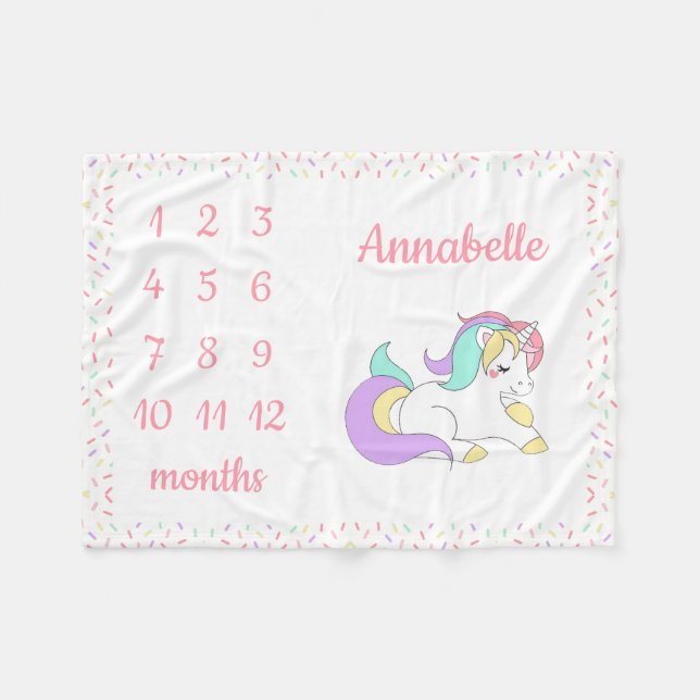 Unicorn Sprinkle Milestone Monatsblanket Fleecedecke (Vorderseite (Horizontal))
