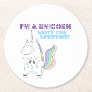 Unicorn Superpower Runder Pappuntersetzer