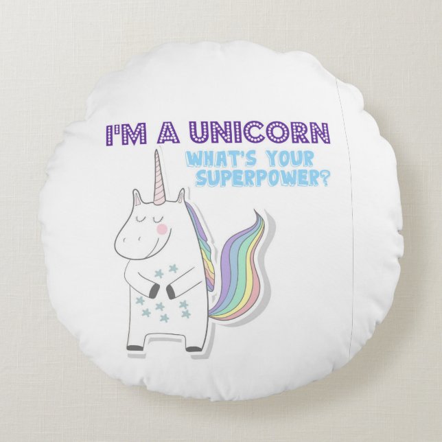 Unicorn Superpower Rundes Kissen (Vorderseite)