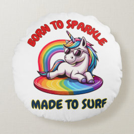 Unicorn Surfer Rainbow Surfen Cool Rundes Kissen