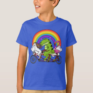 Unicorn T-Rex Dinosaurier Flamingo Riding Bicycle T-Shirt