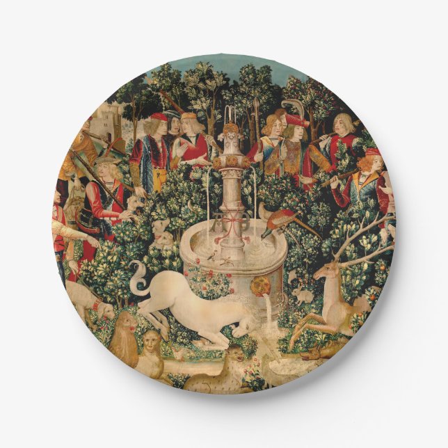 Unicorn Tapestries gefunden Legende Mythisch Pappteller (Vorderseite)