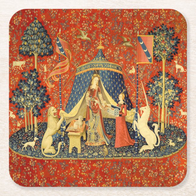 Unicorn Tapestries Lady Legend Mittelalter Rechteckiger Pappuntersetzer (Vorderseite)