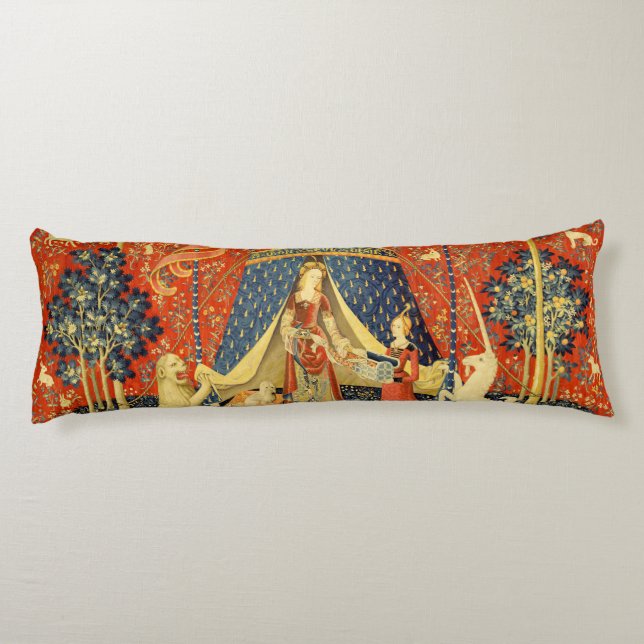 Unicorn Tapestries Lady Legend Mittelalter Seitenschläferkissen (Rückseite)