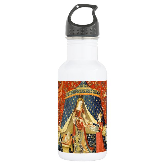 Unicorn Tapestries Lady Legend Mittelalter Trinkflasche (Vorderseite)