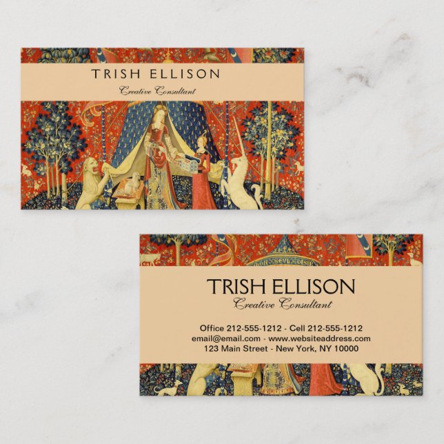 Unicorn Tapestries Lady Legend Mittelalter Visitenkarte (Vorne/Hinten)